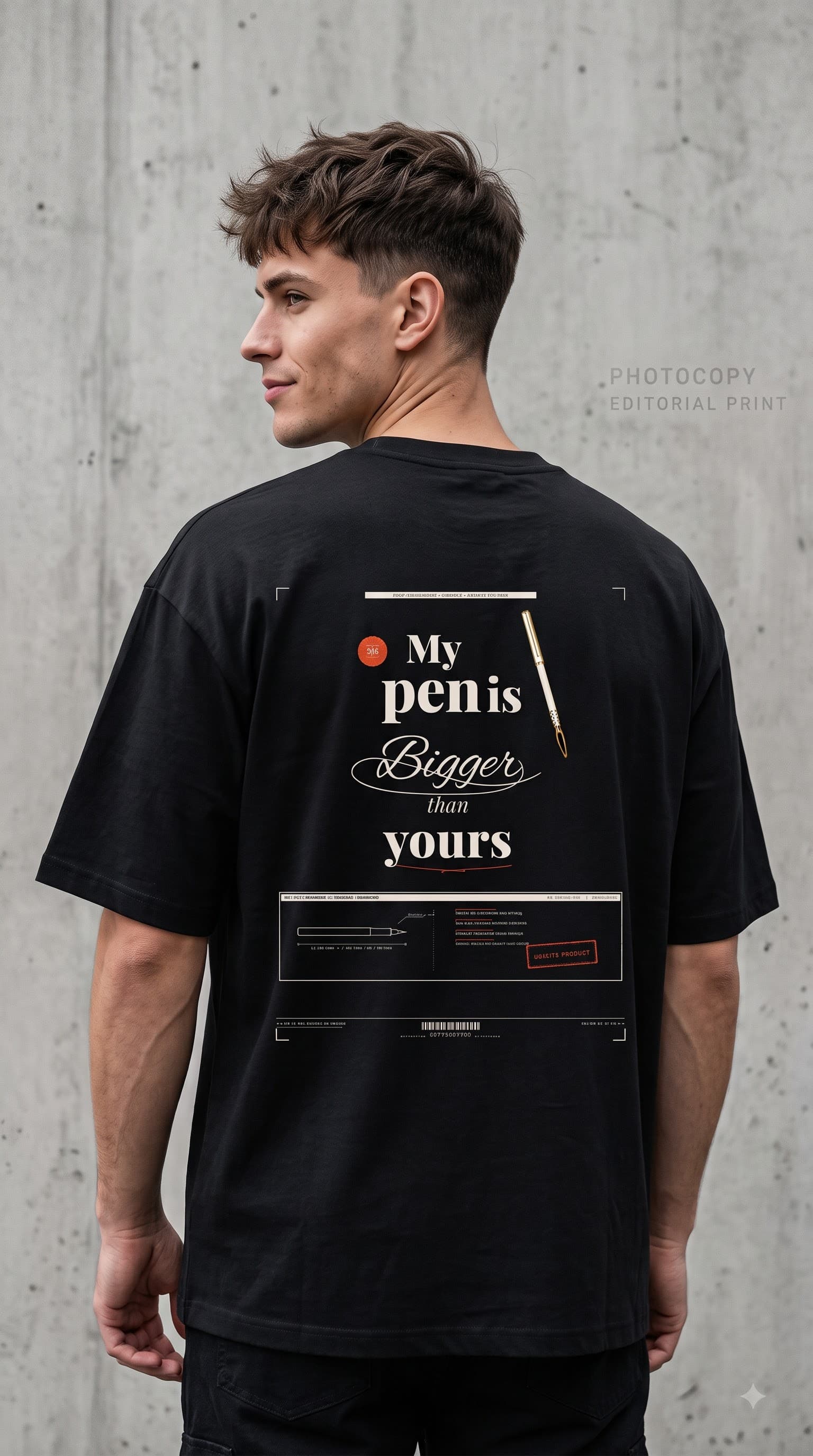 MUDDLY Unisex Oversized Heavyweight Tee (PEN BACK) - Black - 240 GSM Streetwear