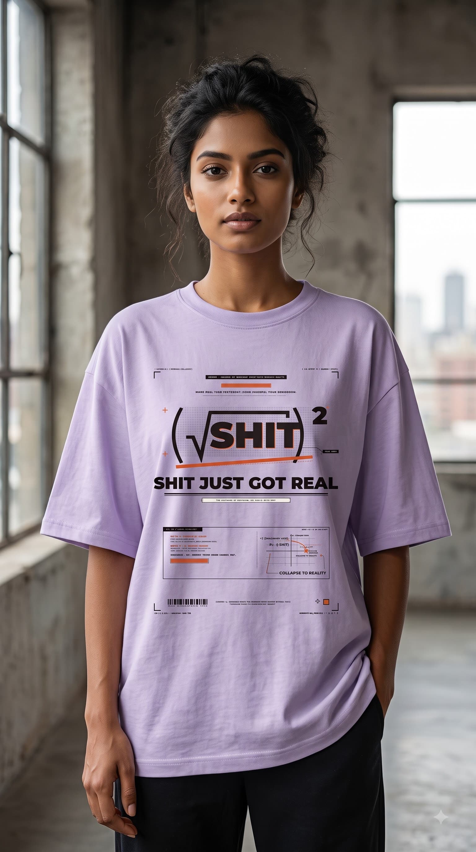 MUDDLY Unisex Oversized Heavyweight Tee (ShitSquare) in Lavender - 240 GSM French Terry Cotton oversized fit - Detail View