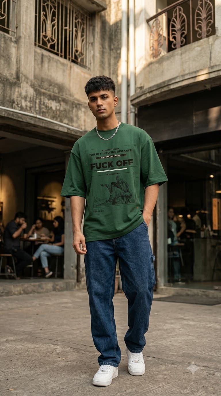 MUDDLY Unisex Oversized Heavyweight Tee (FAROFF) - Bottle Green - 240 GSM Streetwear