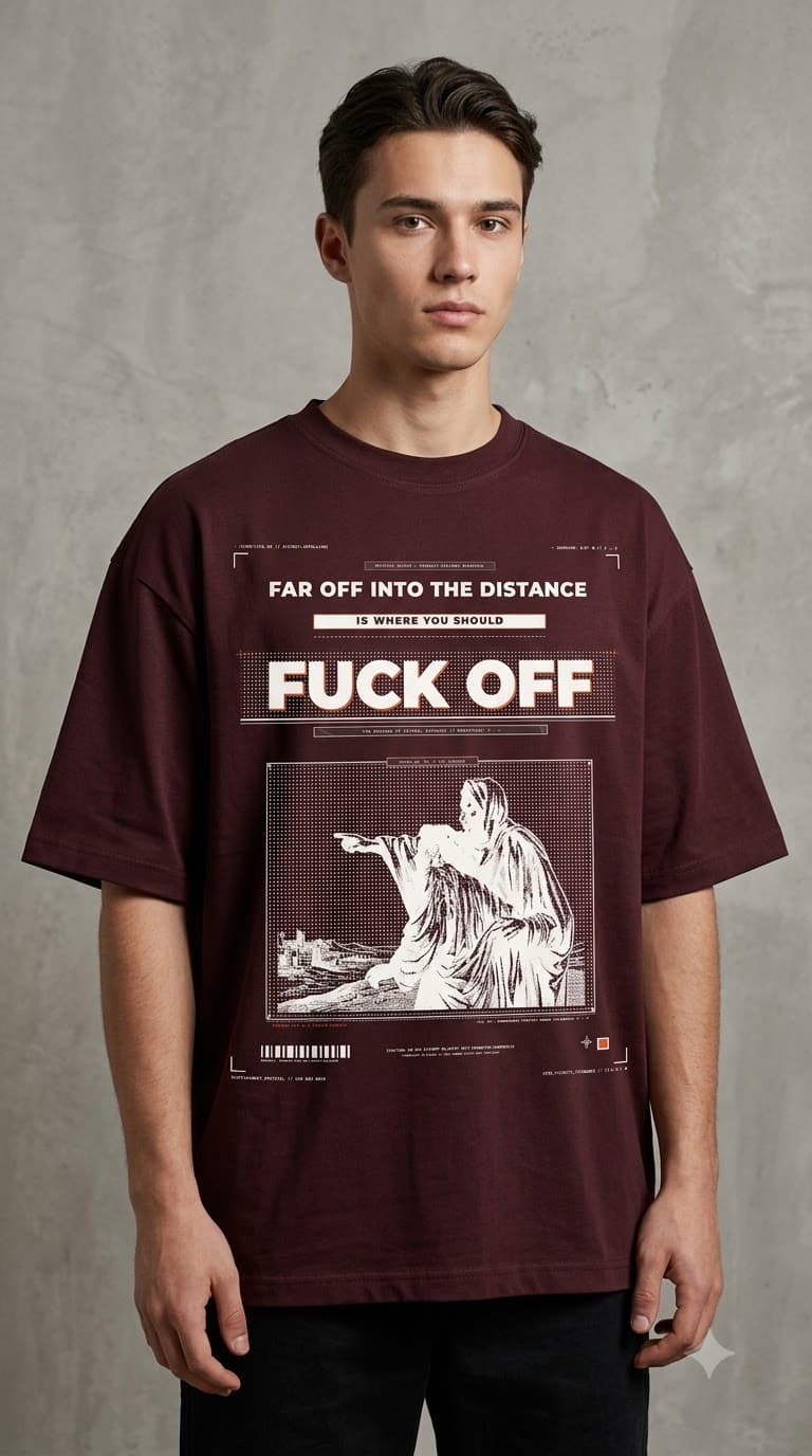 MUDDLY Unisex Oversized Heavyweight Tee (FAROFF LIGHT) in Maroon - 240 GSM French Terry Cotton oversized fit - Detail View