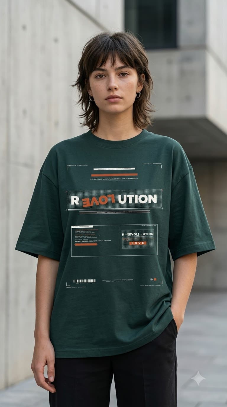 MUDDLY Unisex Oversized Heavyweight Tee (BLACKREVOL) in Petrol Blue - 240 GSM French Terry Cotton oversized fit - Detail View